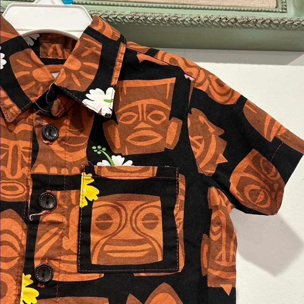 Kids Tribal Print Button Down Shirt - Black and Brown